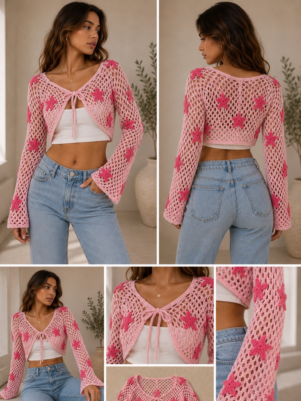 Pink Star-Embellished Women's Sweater